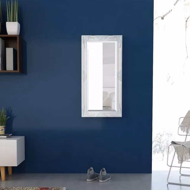 Berkfield Home Baroque Style Rectangular Wall Mirror in White, W: 100 cm, H: 50 cm – 1