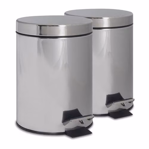 Harbour Housewares Set of 2 Round Stainless Steel Pedal Bins, 3 Litre, Silver