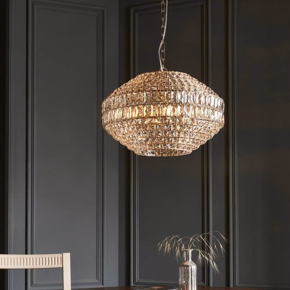 Netlighting Aversa Pendant Ceiling Light in Silver with Clear Crystal Glass – 2