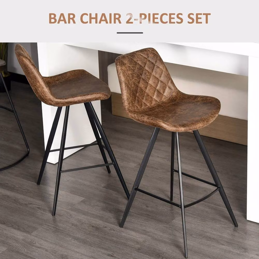 Havendro Set of 2 Vintage Brown Microfibre Bar Stools with Metal Legs – 4