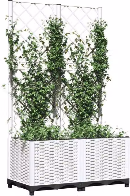 Berkfield Home Garden Planter with Trellis and Climber, White, W: 80 cm, D: 40 cm, H: 136 cm – 1