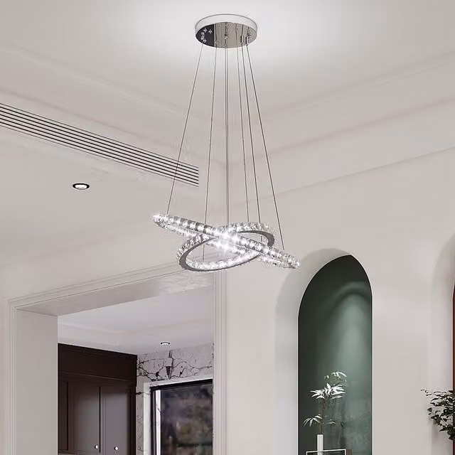 Komore Adjustable Multi-Ring Crystal LED Chandelier in White and Chrome, Diameter: 120 cm