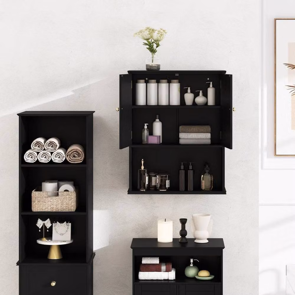 Kelvenix Matt Black 2-Door Wall Mounted Bathroom and Kitchen Cabinet with Internal Shelves – 4