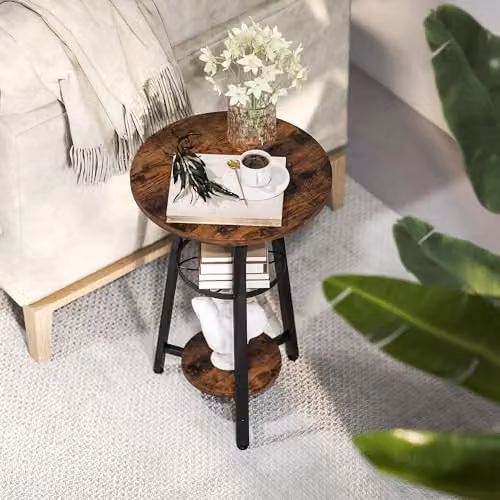 HOMCOM Round Side Table in Rustic Brown and Black with Industrial Design, W/D/H: 38 x 38 x 56.5 cm – 7