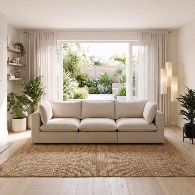 Furniturebox UK Echo Linen-Look Fabric 3 Seater Modular Sofa in Cream