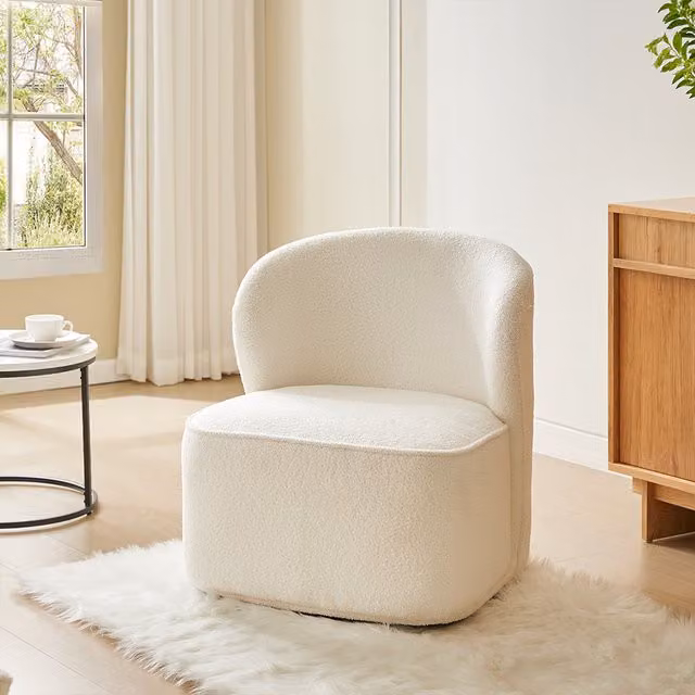 Komore White Bouclé Upholstered Swivel Tub Chair