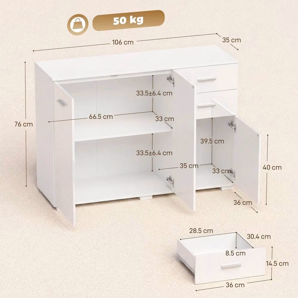 EONLION Modern Glossy White Sideboard Kitchen Storage Cabinet – 2