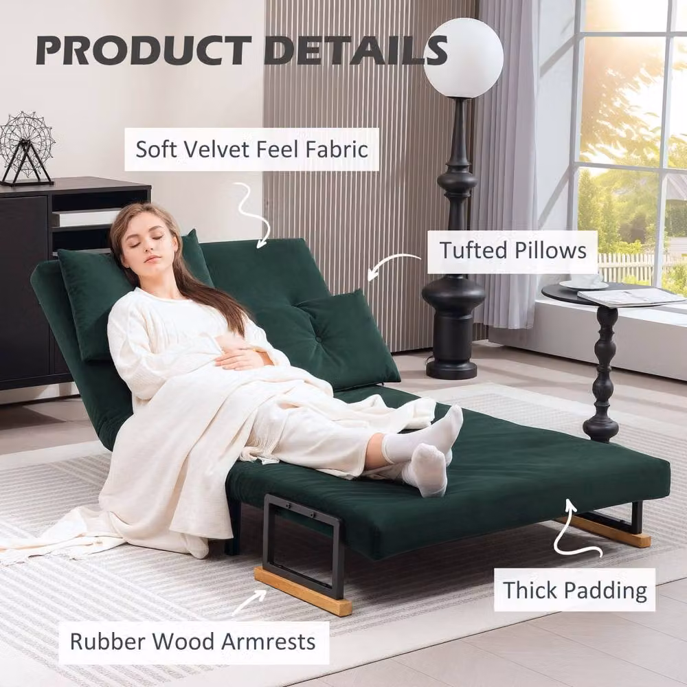 Wyld Haus Dorama Riri Green Velvet 4 in 1 Convertible Double Sofa Bed with Scatter Cushions, W/D/H: 200 x 140 x 81 cm – 6