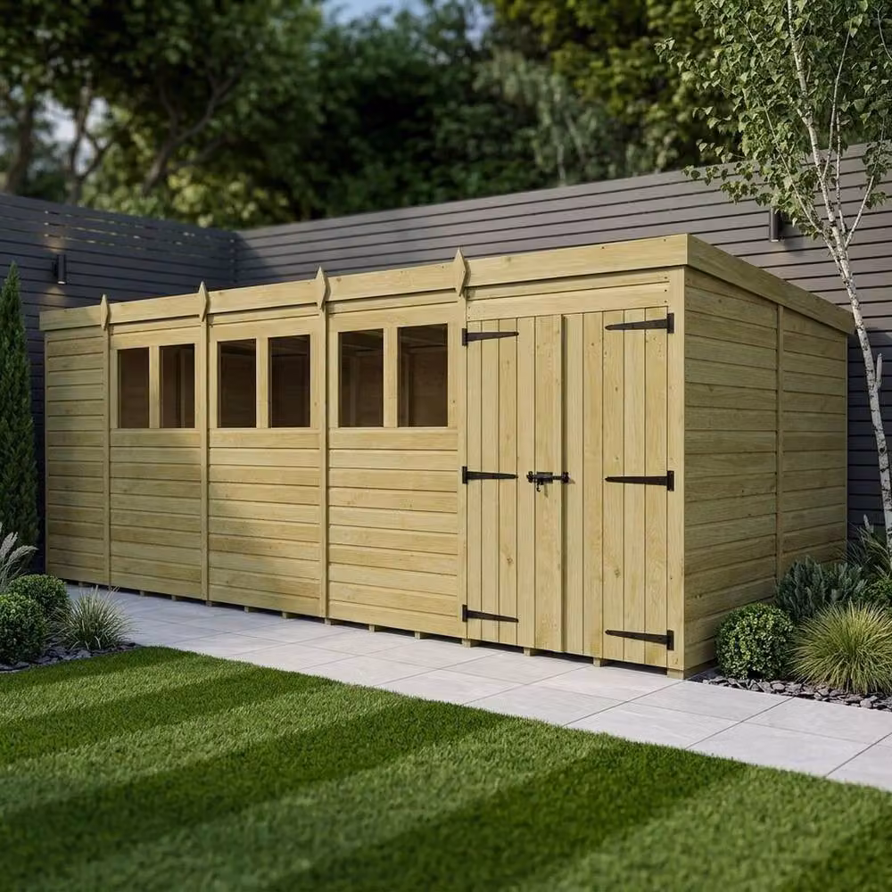 Buttercup Farm Brown Timber Pent Garden Shed with Double Doors and Windows W/D/H: 579.1 x 304.8 x 210 cm – 2