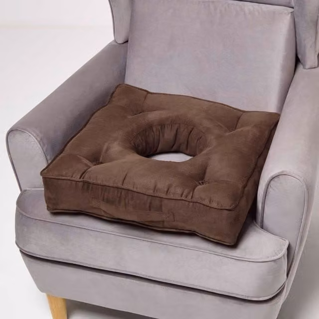 Homescapes Firm Contoured Wedge Coccyx Cushion in Brown Polyester Faux Suede