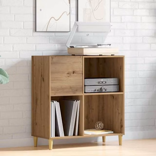 Berkfield Home Artisan Oak Record Cabinet in Brown, W/D/H: 84.5 x 38 x 89 cm