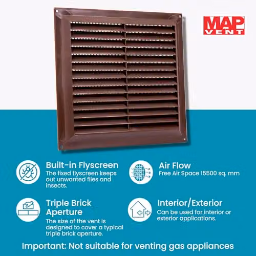 Map Brown Plastic Louvre Air Vent Grille with Flyscreen for 9 x 9 inch Openings – 2