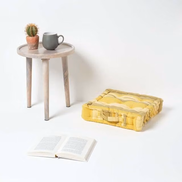 Homescapes Morocco Square Cotton Floor Cushion in Yellow