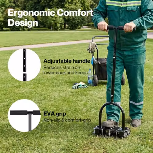 Lambu Manual Lawn Aerator with 15 Steel Spikes and Adjustable Handle in Black – 5