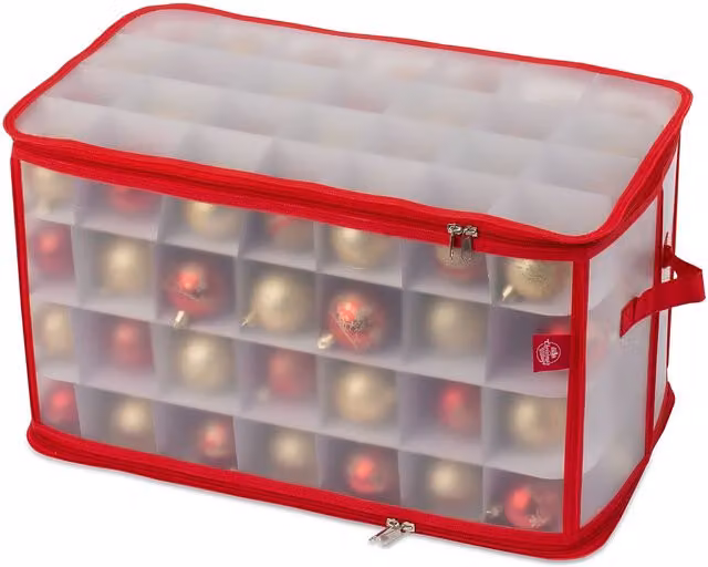 Christmas Village Red Christmas Bauble Storage Bag with Lid and Handles