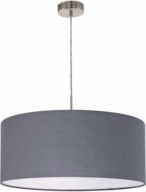 Loops Pendant Light in Satin Nickel and Grey Fabric with E27 Bulb Holder