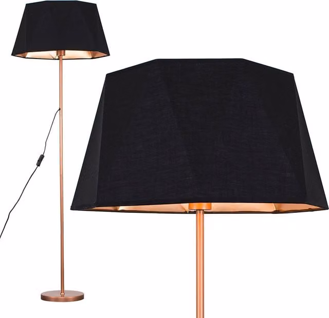 ValueLights Modern Copper Metal Floor Lamp with Black Geometric Shade