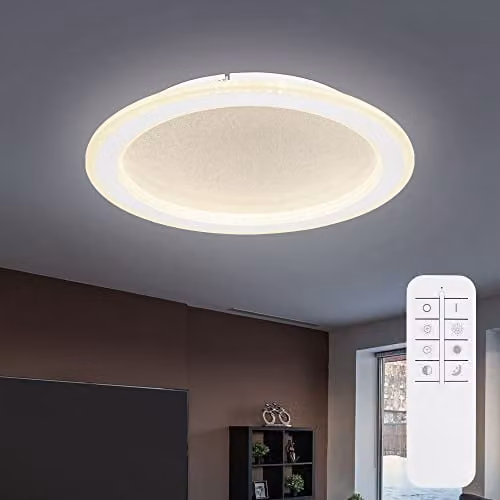 Globo Lighting White Crystal LED Ceiling Light with Remote Control and Dimming Function, D x H: 40 x 5 cm – 1