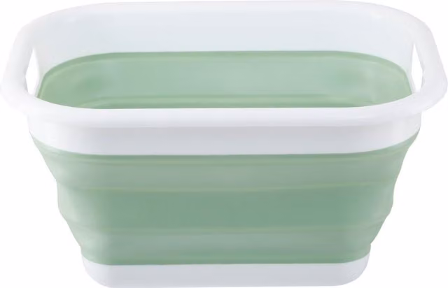 Orsina Collapsible Laundry Basket with Handles, Green and White Rubber Build Folding Washing Hamper, H 44 x W 34 x D 24 cm
