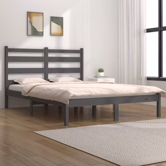 Berkfield Home Grey Solid Pine Wood Bed Frame W/D/H: 200 x 200 cm – 1