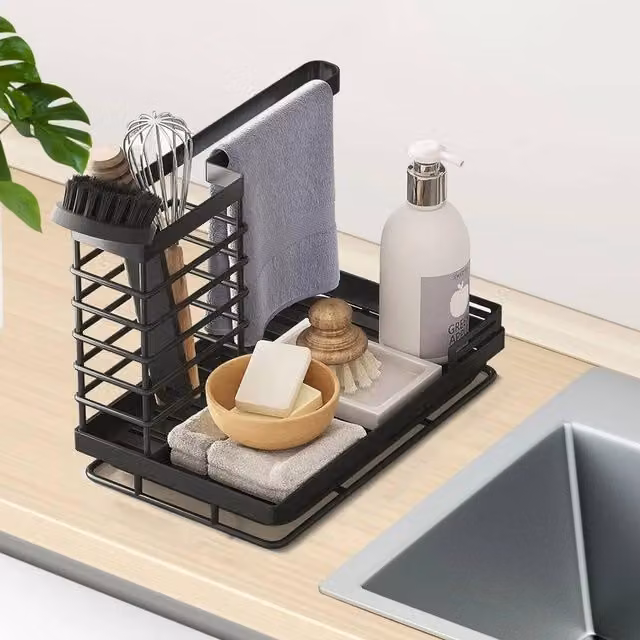 EONLION Black Metal Hanging Kitchen Sink Organiser and Sponge Holder, Width: 100 cm