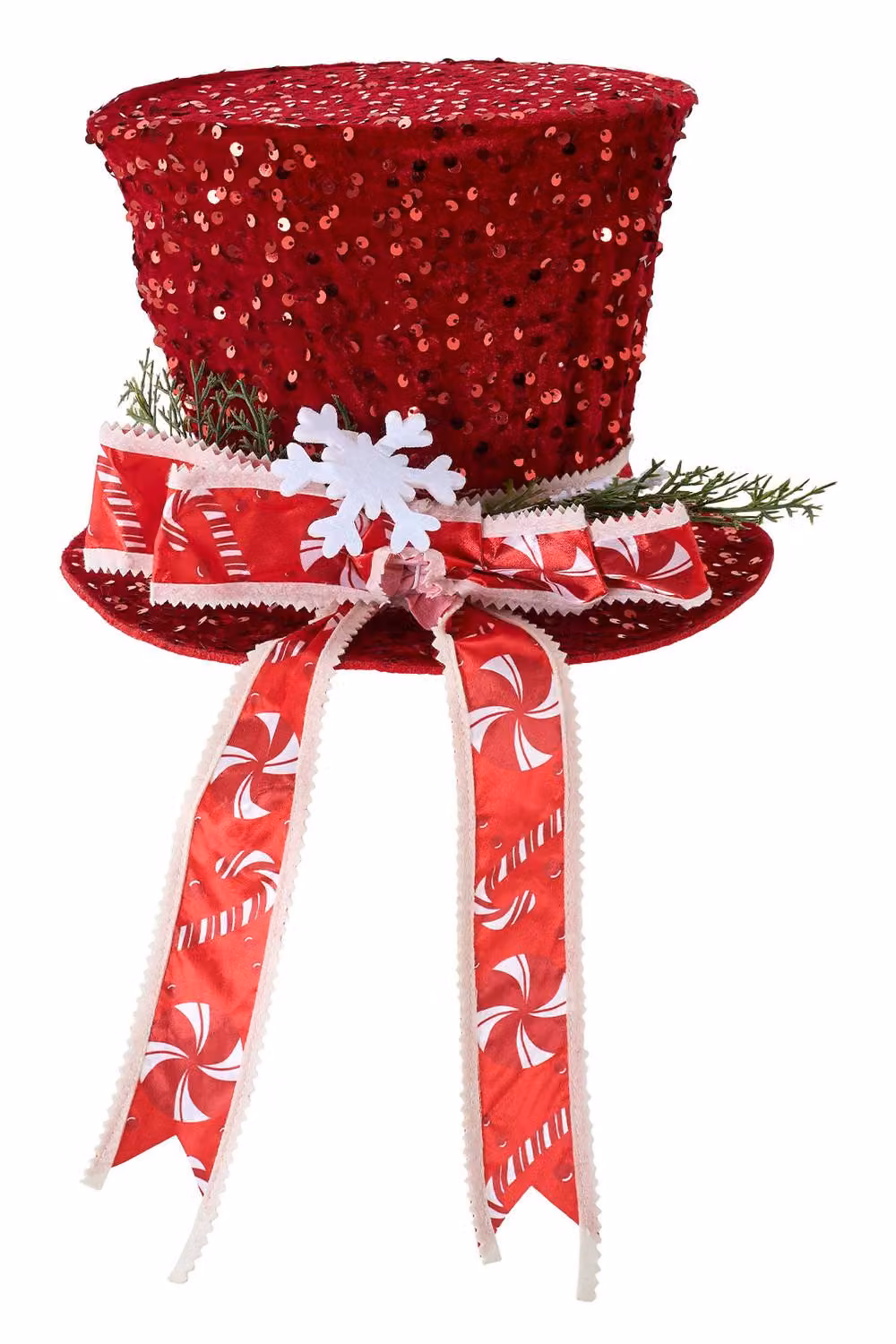 Living and Home Red Sequin Christmas Tree Topper Hat with Snowflake Details – 4