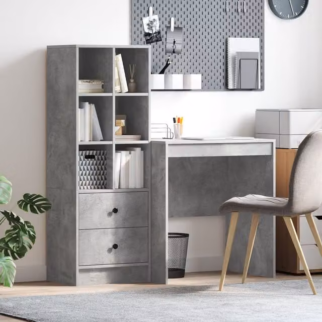 Berkfield Modern Writing Desk with Storage in Concrete Grey and Green – 1