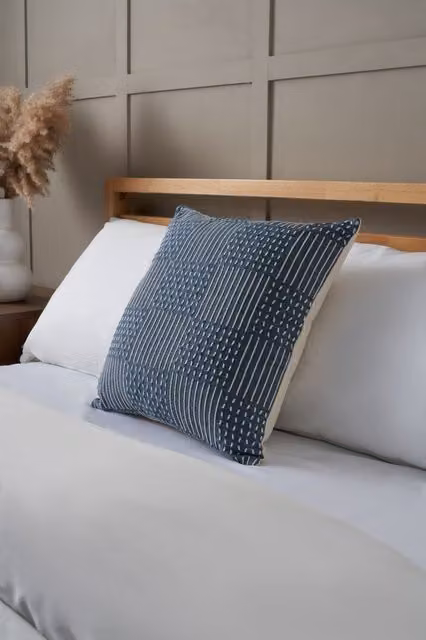 BHS Blue and Yellow Checked Square Cushion – 1