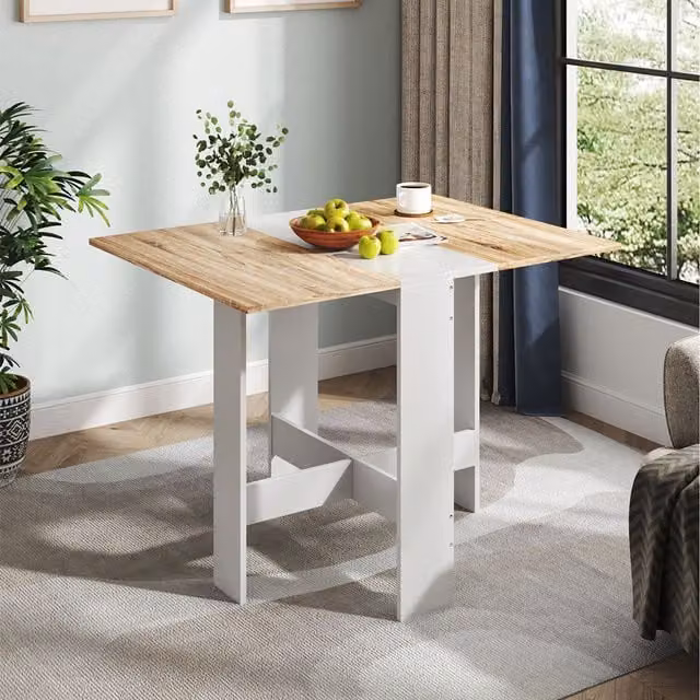 Komore Modern Rectangular Foldable Dining Table in White and Brown MDF Laminate
