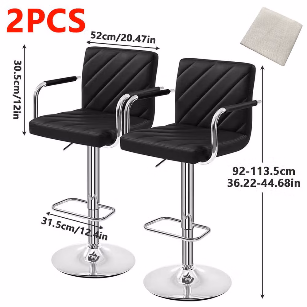 FORGEVIO Set of 2 Adjustable Swivel Bar Stools in Black PU Leather with Backrest – 2