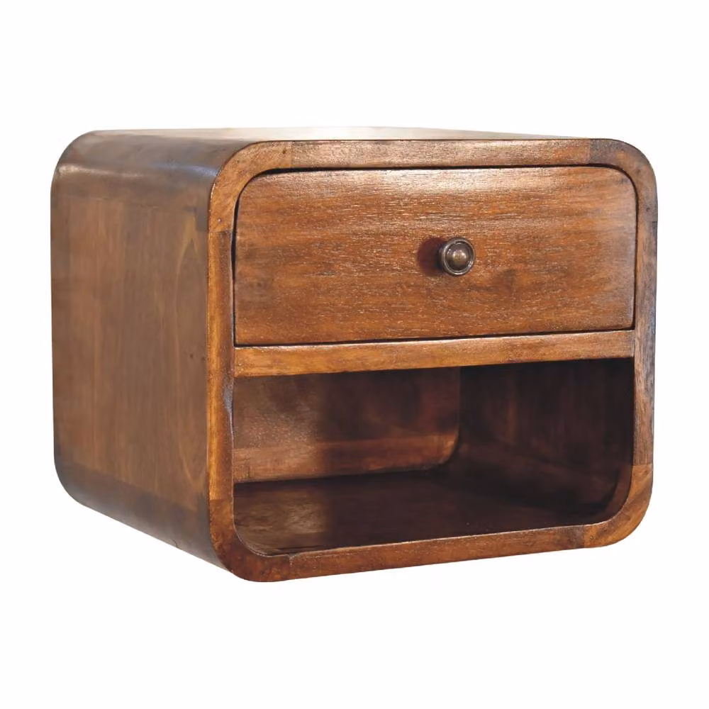 Direct Wicker Mini Curve Floating Bedside Table in Dark Brown with 1 Drawer and Open Slot, Made from Solid Mango Wood and Rattan – 2