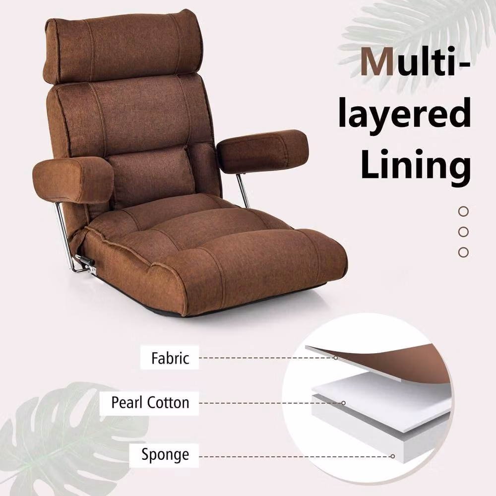Gymax Brown Ergonomic Folding Sofa Chair with Adjustable Backrest and Armrests – 7
