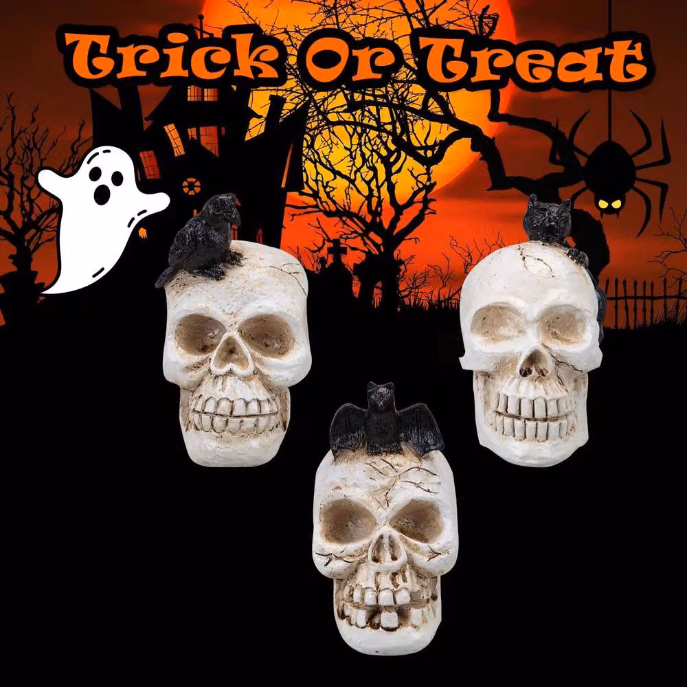 VFM e-Store Halloween Polyresin Skull Party Decoration Set of 3 in White – 3