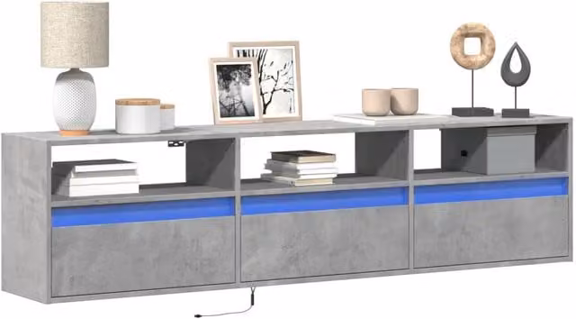 Berkfield Home TV Wall Cabinet with LED in Concrete Grey, W: 180 cm, D: 45 cm, H: 31 cm