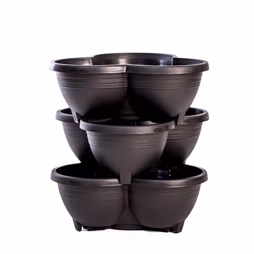 Garden Gear 3 Tier Vertical Stacking Planter Tower Modular Black Plastic Plant Pots for Herbs and Vegetables
