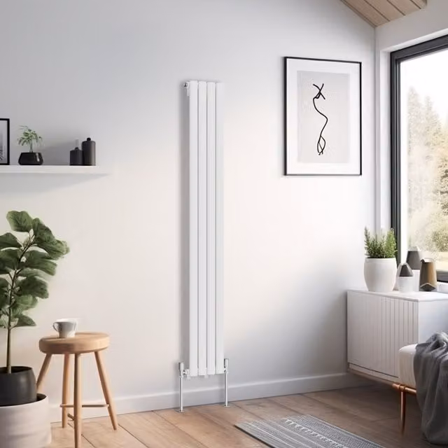 Right Radiators Oval Single Panel Vertical Radiator, White, Height: 160 cm, Width: 23.6 cm