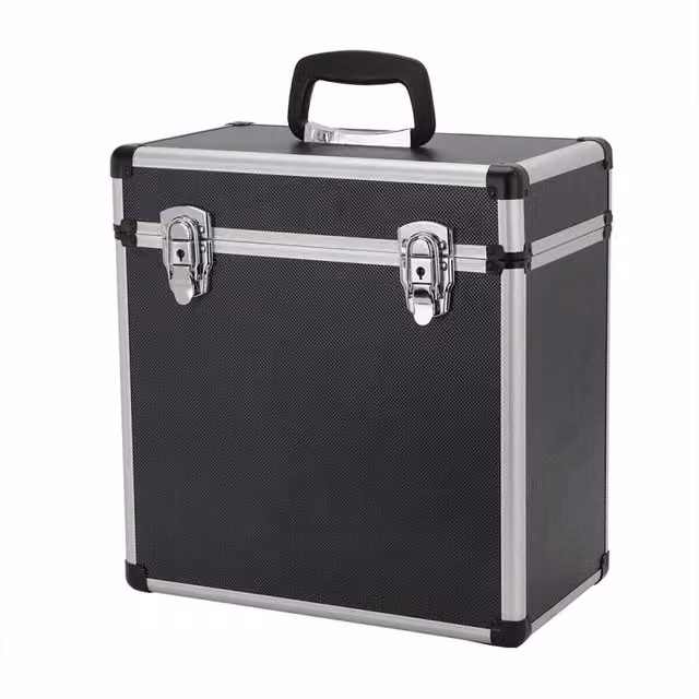 VOGREX Black Lockable Vinyl LP Storage Box with Lid and Handles