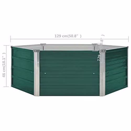 vidaXL Raised Garden Bed in Green Galvanised Steel, W/D/H: 129 x 129 x 45 cm – 2