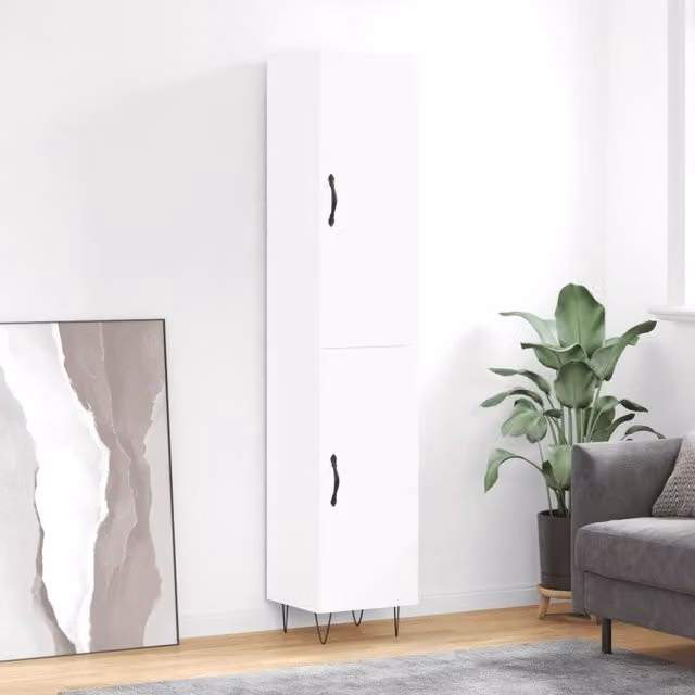 Berkfield Home Modern White Matt Highboard with Hinged Doors and Internal Shelves, W/D/H: 34.5 x 34 x 180 cm
