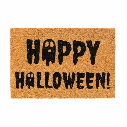Nicola Spring Halloween Ghost Design Coir Door Mat, Beige and Multicolour, W: 60 cm, D: 40 cm, H: 1.5 cm
