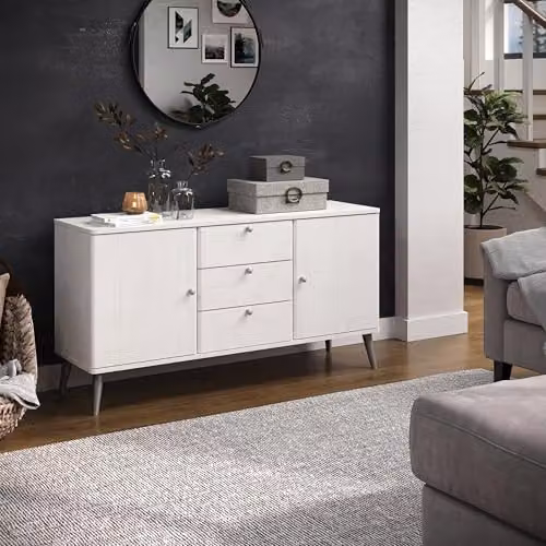 Core Products Augusta Industrial Pine Medium Sideboard with 2 Doors and 3 Drawers in White and Brown – 2
