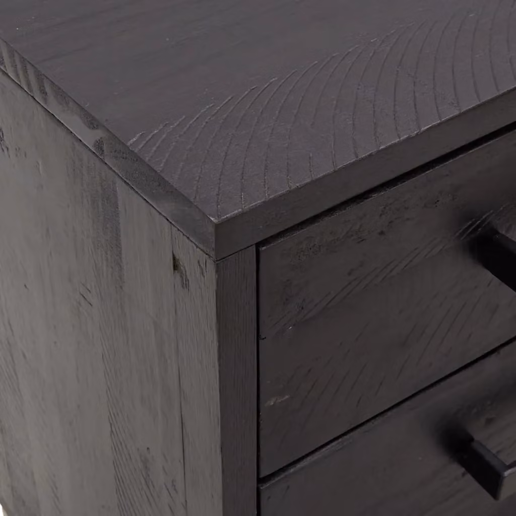 Berkfield Home Black Vintage Solid Pinewood Bedside Cabinet W/D/H: 36 x 30 x 45 cm – 3