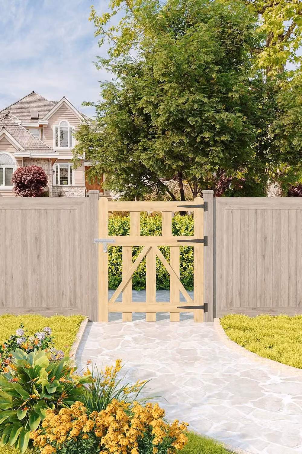 Living and Home Natural Wooden Outdoor Garden Pale Pedestrian Swing Gate, W: 76.2 cm, H: 91.44 cm, D: 91.44 cm – 1
