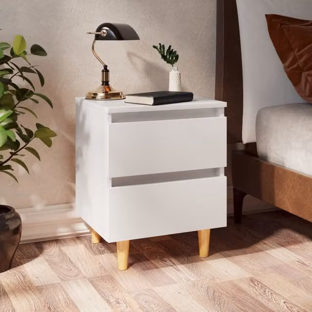 Berkfield Home Set of 2 White Bedside Cabinets with Solid Pinewood Legs, W/D/H: 40 x 35 x 50 cm – 1