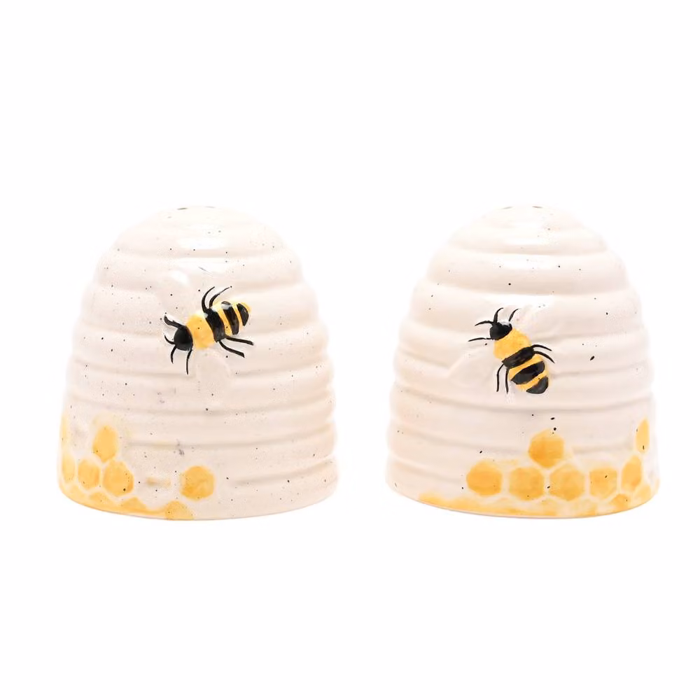 Hestia Bee Hive Ceramic Salt and Pepper Pot Set in White – 2