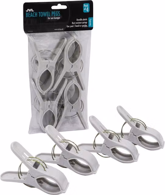 JVL Large Plastic Beach Towel Clamp Clips in Grey