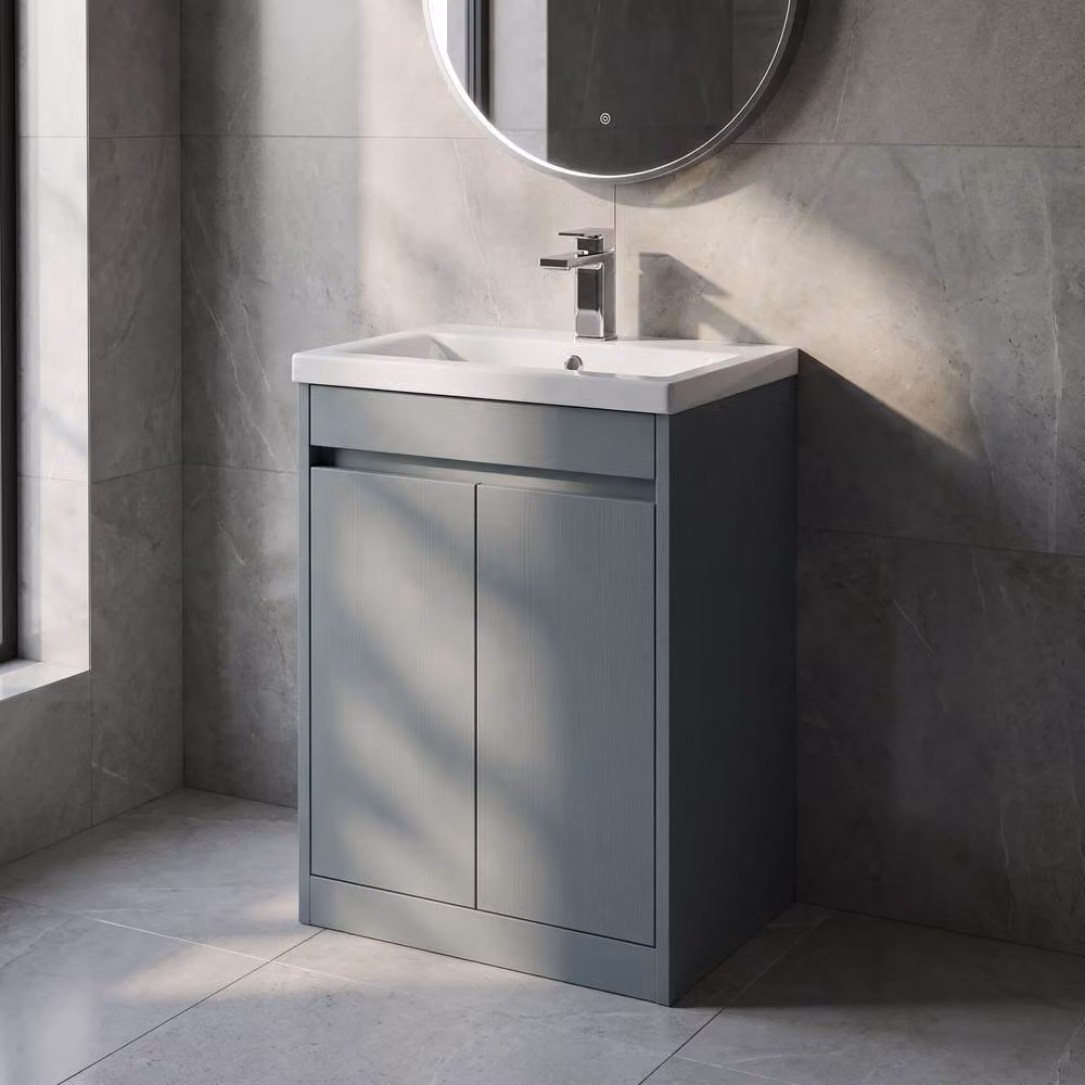Balterley Chartley 2 Door Freestanding Bathroom Vanity Unit with Mid Edge Basin, Coastal Grey, W/D/H: 52 x 39.5 x 83.5 cm – 3