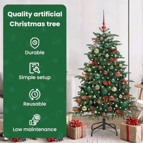 vidaXL Artificial Christmas Tree with 150 LEDs and Stand, Green, Height: 150 cm – 4