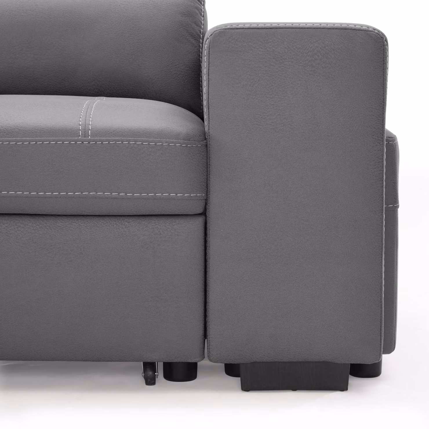Home Detail Scarlett Left-Hand Corner Sofa with Pull Out Bed, Storage and Adjustable Headrests in Grey Air Leather and Fabric – 3