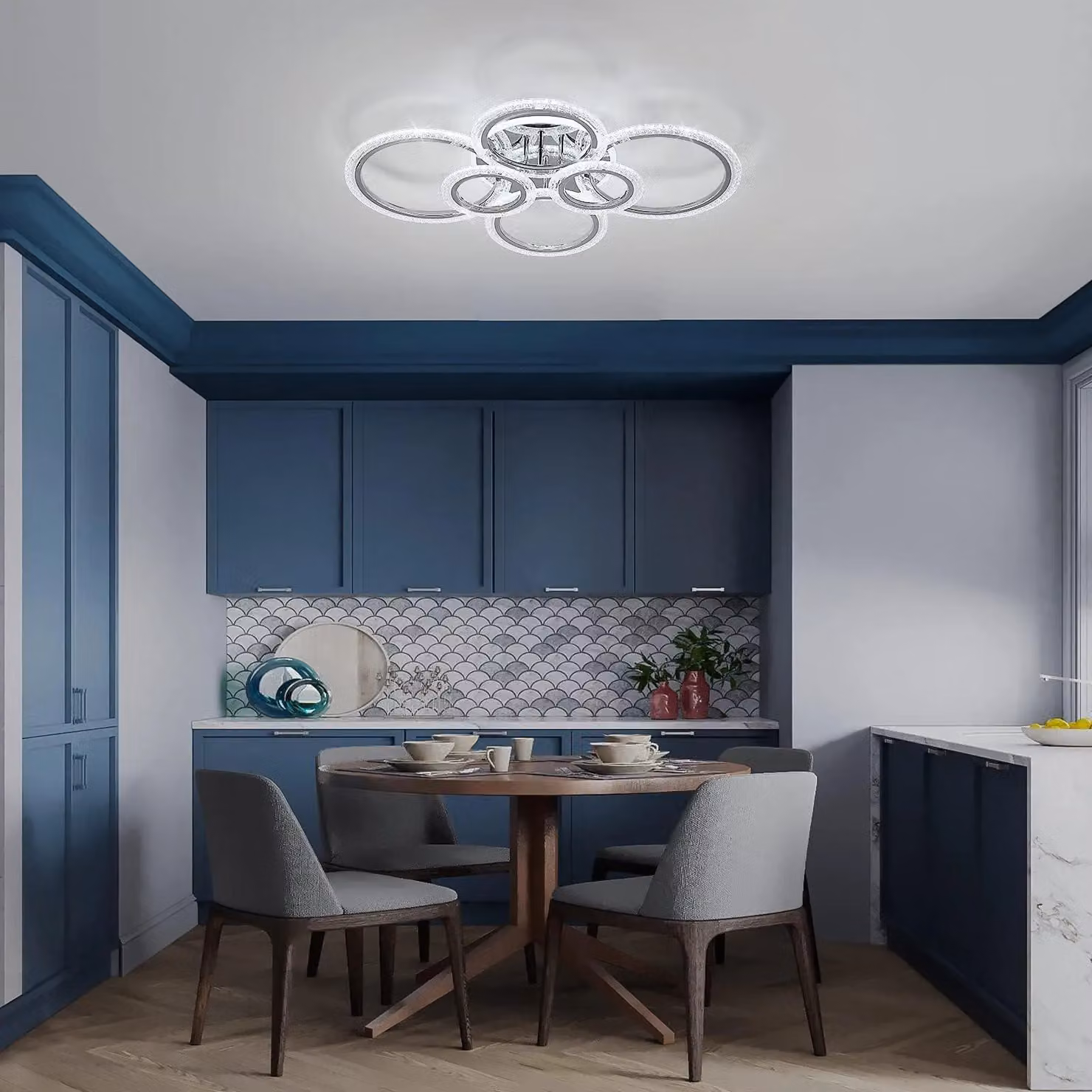 Garwarm 76W LED Dimmable 6 Ring Ceiling Chandelier in Transparent Glass – 3